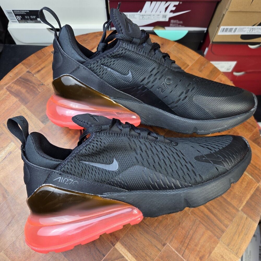 Nike Air Max 270 Running Workout Shoes Black Hot Punch AH8050 010 Men's 8.5